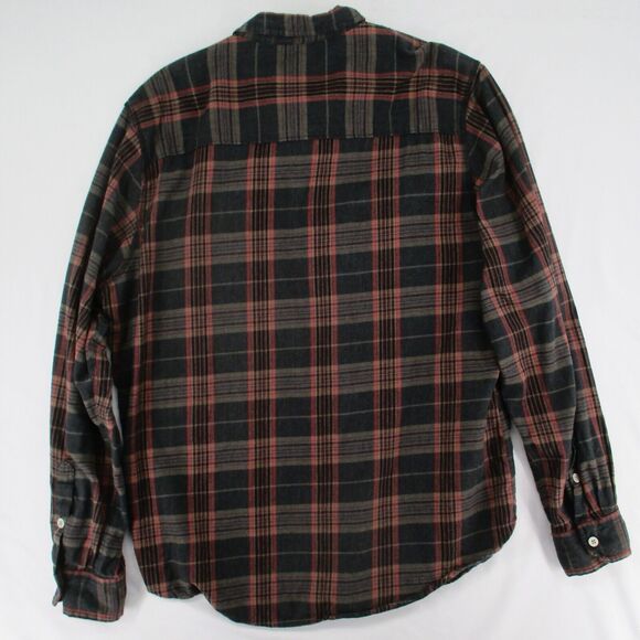 Distressed Carbon 2 Cobalt Mens L India Cotton Red Plaid Soft Flannel Shirt - Picture 7 of 7